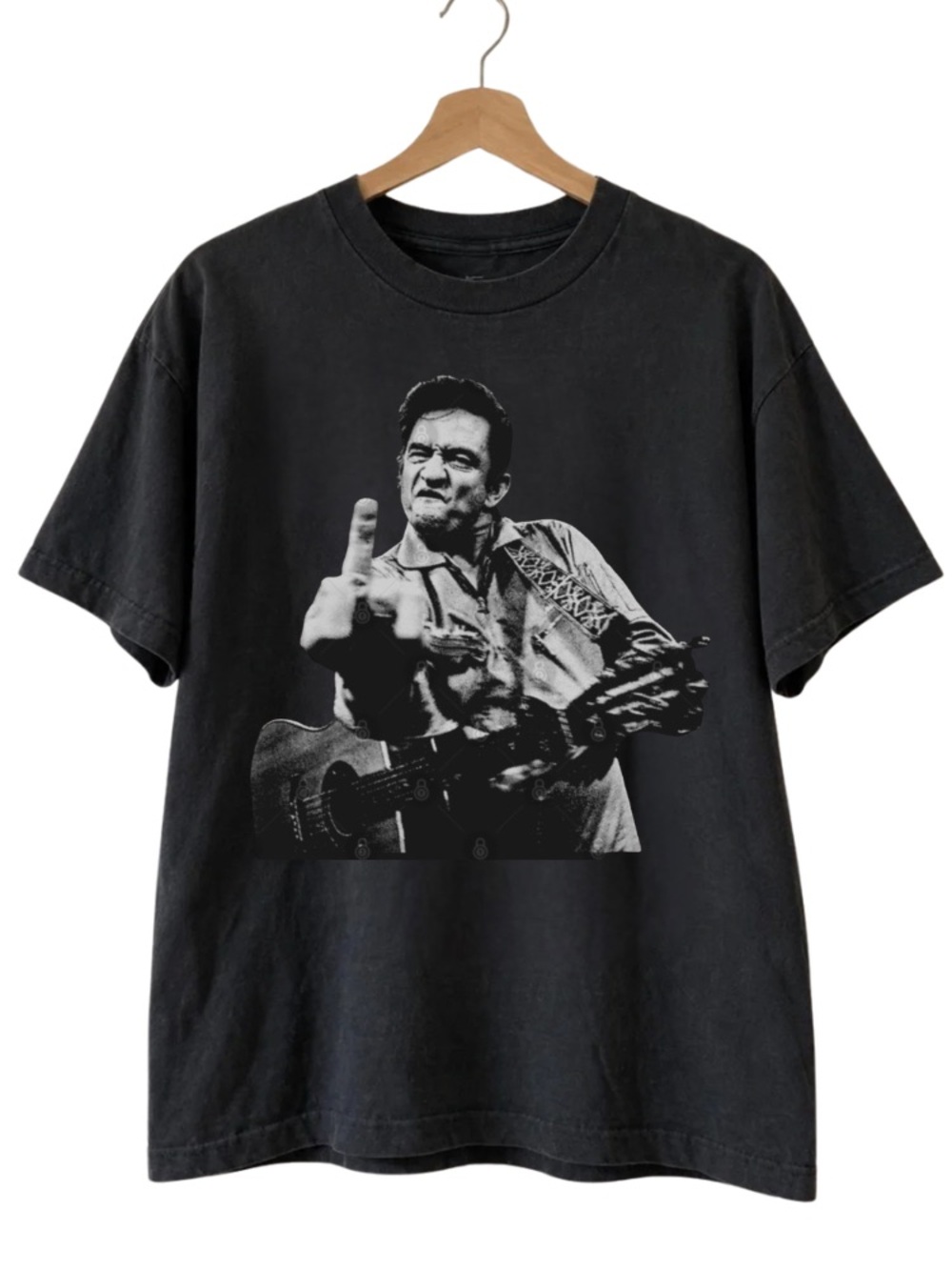 Black Graphic Short-Sleeve Johnny finger vintage Tee - country music shirt